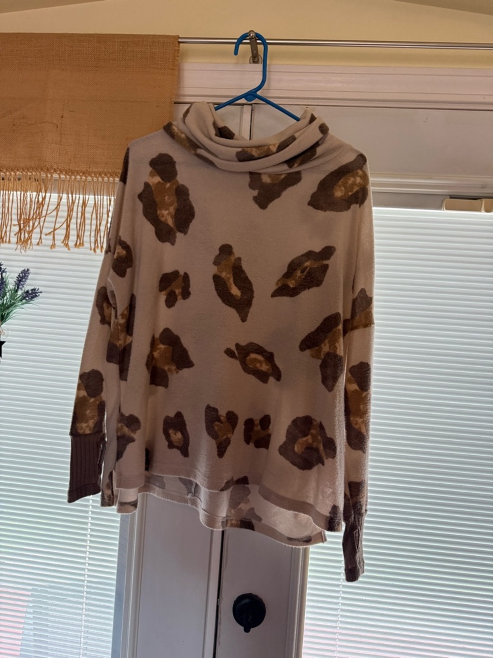 My Story Taupe and Brown Leopard Cowl Neck Sweater